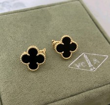 ❀VanCleef❀ Brincos de ouro amarelo vintage ônix autêntico Alhambra comprar usado  Enviando para Brazil
