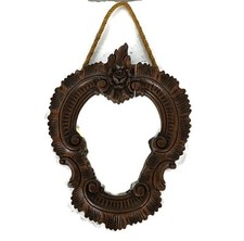 espelho de madeira esculpido vintage pequeno ornamentado pendurado na parede comprar usado  Enviando para Brazil