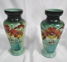 Par de jarrones florales verdes pintados a mano con acabado brillante - V25 segunda mano  Embacar hacia Mexico