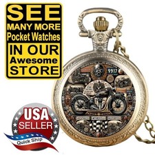 Relógio de bolso masculino quartzo vintage Euro Café Racer design de motocicleta •caixa de bronze comprar usado  Enviando para Brazil