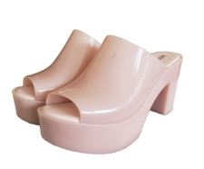 Sandálias femininas tamanho 9 Melissa Jelly Mule salto alto biqueira aberta bege comprar usado  Enviando para Brazil