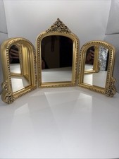 Espelho de mesa vintage inspirado na Vitoriana resina dourada tri-painel 17,5” extensão comprar usado  Enviando para Brazil