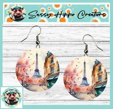 Usado, Brincos redondos de prata gancho costas aquarela Paris França Torre Eiffel MDF comprar usado Usado, Brincos redondos de prata gancho costas aquarela Paris França Torre Eiffel MDF comprar usado  Enviando para Brazil