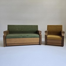 Sofá-cama e cadeira de braço vintage Strombecker para casa de bonecas móveis de madeira comprar usado  Enviando para Brazil