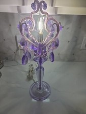 MINI-LUSTRE ornamentado GIRINOS abajur de mesa cristais acrílicos brancos/roxos comprar usado  Enviando para Brazil