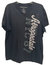 Camiseta masculina Aeropostale tamanho XL preta manga curta logotipo gola V F14 comprar usado  Enviando para Brazil