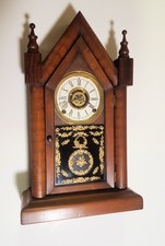 Antiguo reloj de péndulo alarma campanario catedral gótica Waterbury pared o abrigo segunda mano  Embacar hacia Mexico