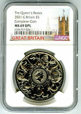 2021 GREAT BRITAIN 5PD QUEEN'S BEASTS MOEDA COMPLETA NGC MS69 DPL comprar usado  Enviando para Brazil