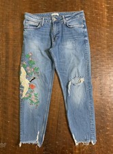 Jeans jeans Zara feminino tamanho 6 azul com guindaste floral bordado jeans comprar usado  Enviando para Brazil