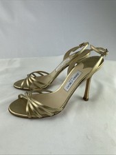 Sandálias Jimmy Choo douradas metálicas tamanho 39 8,5 EUA 4” salto, usado comprar usado  Enviando para Brazil