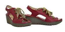 Sandálias sapatos A8 autênticas FLY LONDON Ylva couro vermelho rubi com cadarço tamanho 41, usado comprar usado  Enviando para Brazil