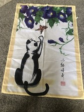 Usado, Antigo gato asiático borboleta jardim bandeiras varanda quintal pátio decoração ao ar livre bordado comprar usado  Enviando para Brazil