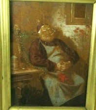Pintura antiga em tela a óleo monge açougueiro descansando à mesa cerveja quadro Stein 7x8,5, usado comprar usado  Enviando para Brazil