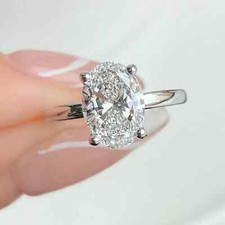 Anel de noivado com acabamento em ouro branco 14K com solitário de diamante corte oval 2 quilates criado em laboratório comprar usado  Enviando para Brazil