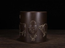 Coleção porcelana yixing zisha feito à mão cinco bois desenho padrão pincel pote mesa de chá comprar usado  Enviando para Brazil