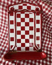 Usado, Bandeja de gotejamento vintage francesa vermelha xadrez esmalte colher utensílios rack comprar usado  Enviando para Brazil