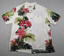 Camisa masculina Hilo Hattie 3XL hibisco havaiano floral folhas de palma botão para cima comprar usado  Enviando para Brazil