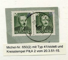 Używany, 124067) Polska Pila 2, nadruk groszy typ 41 fioletowy na wycinku listu na sprzedaż  Wysyłka do Poland