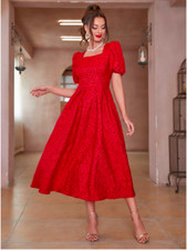 Usado, Vestido de manga folhada jacquard vermelho modelo gola quadrada tamanho XS S M G XL comprar usado  Enviando para Brazil