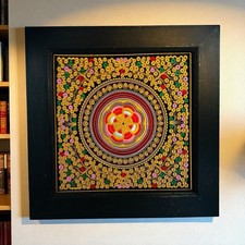 Mandala bordada vintage multicolorida emoldurada arte popular México pesado! comprar usado  Enviando para Brazil