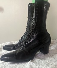 Botas eduardianas vitorianas antigas femininas couro preto sapatos de cadarço de cano alto, usado comprar usado  Enviando para Brazil
