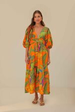 VESTIDO FARM RIO LARANJA ARARAS FRESCAS MIDI MAXI BOHO - GRANDE (L) UK14 EU42 RRP £276, usado comprar usado  Enviando para Brazil