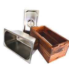 Servidor buffet de madeira de cedro feito à mão com panela e tampa de hotel de aço inoxidável tamanho 1/3, 6" de profundidade, usado comprar usado  Enviando para Brazil