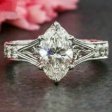 Anel de noiva de safira branca simulado marquesa brilhante e corte redondo 2,10 CT comprar usado  Enviando para Brazil