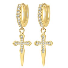 Brincos pequenos masculinos femininos folheados a ouro 18K com alavanca cruzada CZ Huggie argola gota 2 peças comprar usado  Enviando para Brazil