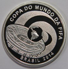 BRASIL 2014 5 REAIS COPA DO MUNDO DA FIFA SOCCER SILVER PROOF WORLD COIN comprar usado  Enviando para Brazil