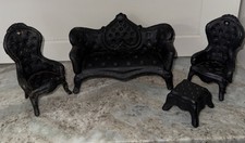 Sofá cadeira Halloween miniatura ferro fundido preto boneca vitoriana móveis 4 peças comprar usado  Enviando para Brazil