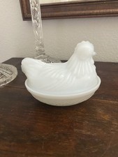 Prato coberto de vidro leitoso vintage Hazel Atlas branco galinha no ninho cesta pequeno comprar usado  Enviando para Brazil