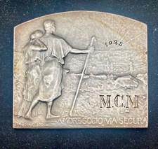 Usado, MEDALHA/PLACA VINTAGE FOLHEADA A PRATA RENÉ BAUDICHON, 'AMORE SOCIO VIA SECURA' c1930 g comprar usado  Enviando para Brazil