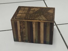 linda caixa de madeira antiga folheada com gramíneas e palmeiras (possivelmente japonesa), usado comprar usado  Enviando para Brazil