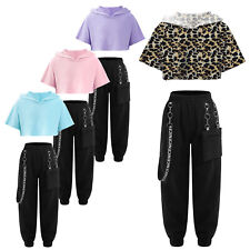 Roupas de dança hip hop para meninas manga curta com capuz crop top com conjuntos de calças de moletom  comprar usado  Enviando para Brazil
