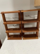 2 VTG Kalmar Designs Teak Wood Interlocking 30 CD Case Rack Holders Mid Century comprar usado  Enviando para Brazil