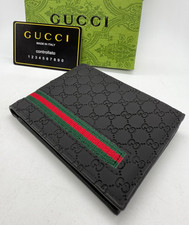 Usado, Carteira de Couro Preta com Slots para Cartão de Crédito Gucci Logo Bi-Fold Gucci Verde Faixa Vermelha comprar usado  Enviando para Brazil