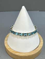 Pulseira de tênis designer ADI Tailândia 925 prata esterlina azul topázio corte quadrado comprar usado  Enviando para Brazil