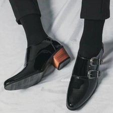 Oxfords masculinos de couro envernizado com biqueira pontiaguda preta salto cubano com fivela formal comprar usado  Enviando para Brazil