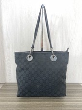 Autêntica bolsa tote GUCCI GG bolsa de mão de couro lona preta prata metal, usado comprar usado  Enviando para Brazil