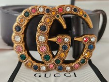 Cinto Feminino GUCCI Marmont Gem Couro Preto Cristal GG Tamanho 90cm comprar usado  Enviando para Brazil