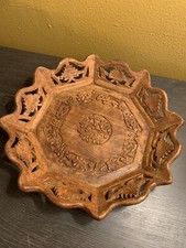 Bandeja de servir vintage esculpida à mão em madeira ornamentada design floral Índia comprar usado  Enviando para Brazil