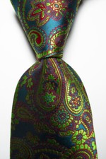 Nova gravata masculina clássica verde paisley vermelha tecido jacquard 100% seda, usado comprar usado  Enviando para Brazil
