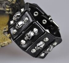 Usado, S38 Cool Rock Caveira Cravejado Vintage Pulseira De Couro Preto Pulseira largo bracelete comprar usado  Enviando para Brazil