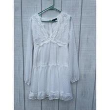 Mini vestido Lulus branco ponto suíço manga longa acabamento em renda gola V tamanho P comprar usado  Enviando para Brazil
