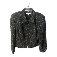 Blazer feminino Florine Wachter tamanho 14 EUA preto cropped com zíper lã tweed carreira, usado comprar usado  Enviando para Brazil