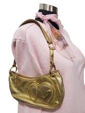 Mini bolsa de couro vintage Juicy Couture Y2K metálica dourada com bolsa espelhada de coração comprar usado  Enviando para Brazil