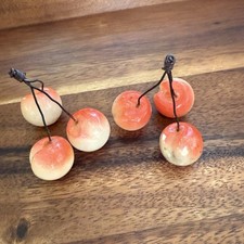Conjunto de 2 cachos de cerejas de frutas de pedra de alabastro italiano hastes de arame mármore comprar usado  Enviando para Brazil