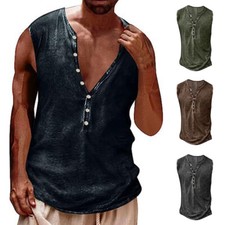 Camiseta sin mangas con botones para hombre Camiseta Prendas para el torso Chaleco Tanque Culturismo Fitness Gimnasio Ho e segunda mano  Embacar hacia Mexico