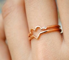 Anel Love Heart ouro 14k banda dupla anel de amantes pulseira de diamante presente de aniversário comprar usado  Enviando para Brazil